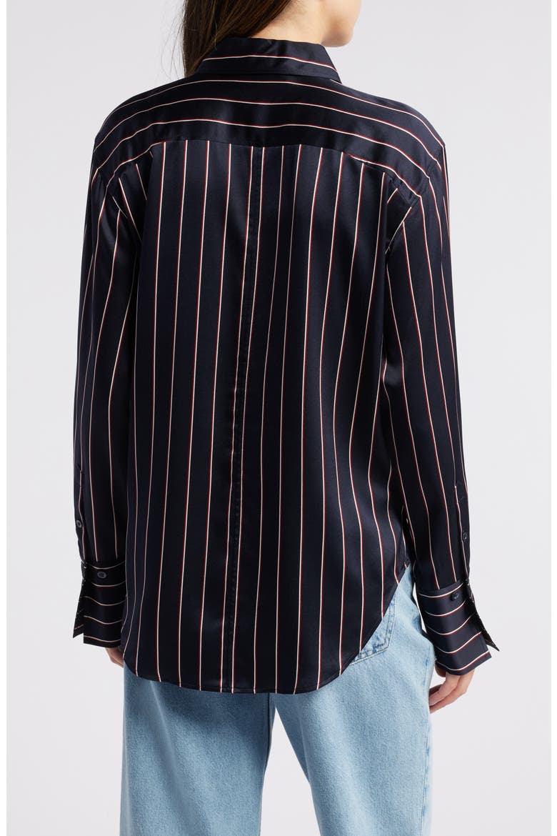 The Standard Stripe Stretch Silk Button-Up Shirt, Alternate, color, NAVY MULTI STRIPE