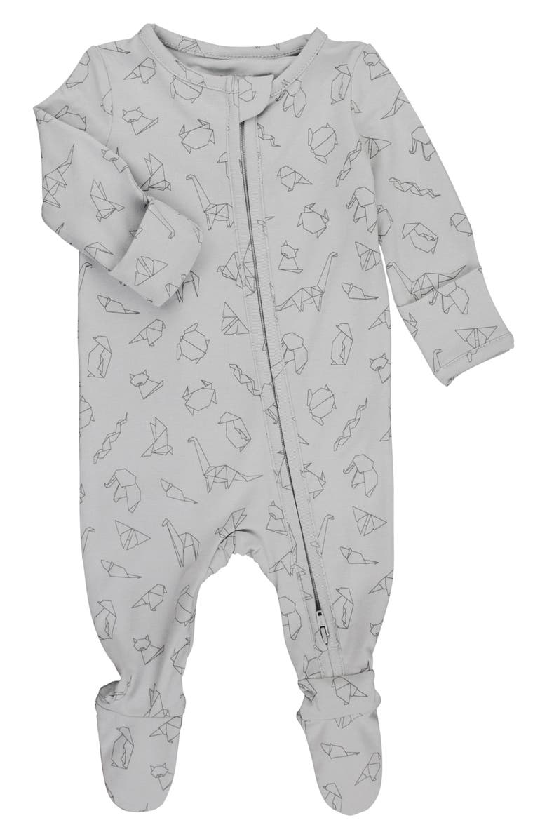 RuggedButts Origami Print Zip Footie, Alternate, color, Gray