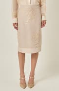 English Factory Beaded Floral Sheer Midi Skirt