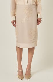 English Factory Beaded Floral Sheer Midi Skirt