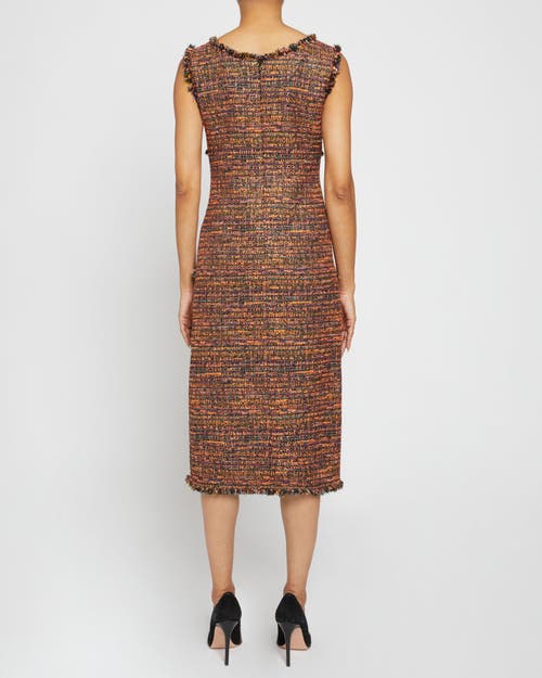 Santorelli Faye Fringe-trim Tweed Midi Dress In Orange Glow