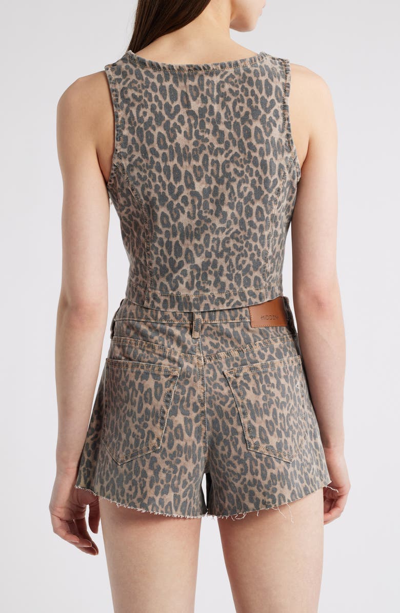 HIDDEN JEANS Cheetah Print Crop Denim Vest, Alternate, color, Khaki