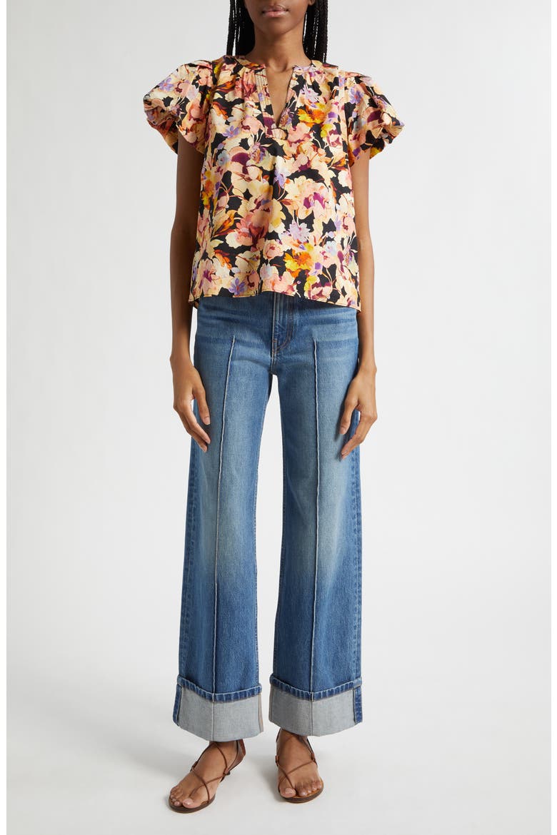 Abril Floral Print Puff Sleeve Top, Alternate, color, NIGHT BLOOM