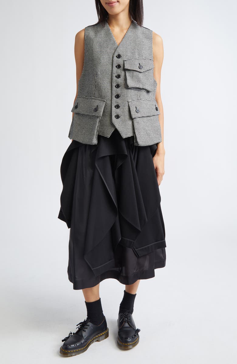 Noir Kei Ninomiya Houndstooth Wool Blend Tweed & Satin Vest, Alternate, color, Black X White