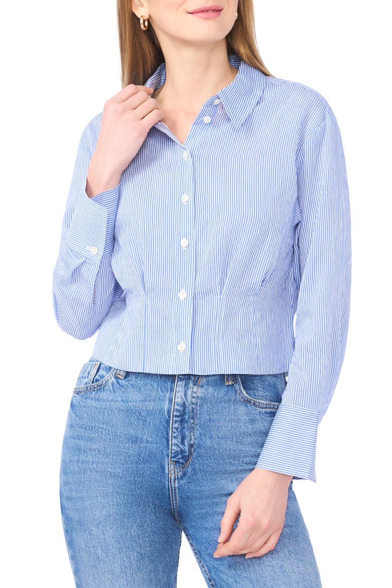 Pleat Waist Button-Up Shirt, Main, color, CLASSIC BLUE