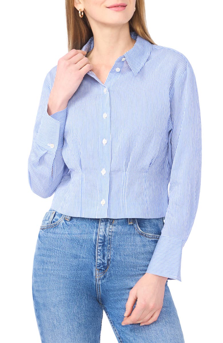 Vince Camuto Pleat Waist Button-Up Shirt, Main, color, Classic Blue