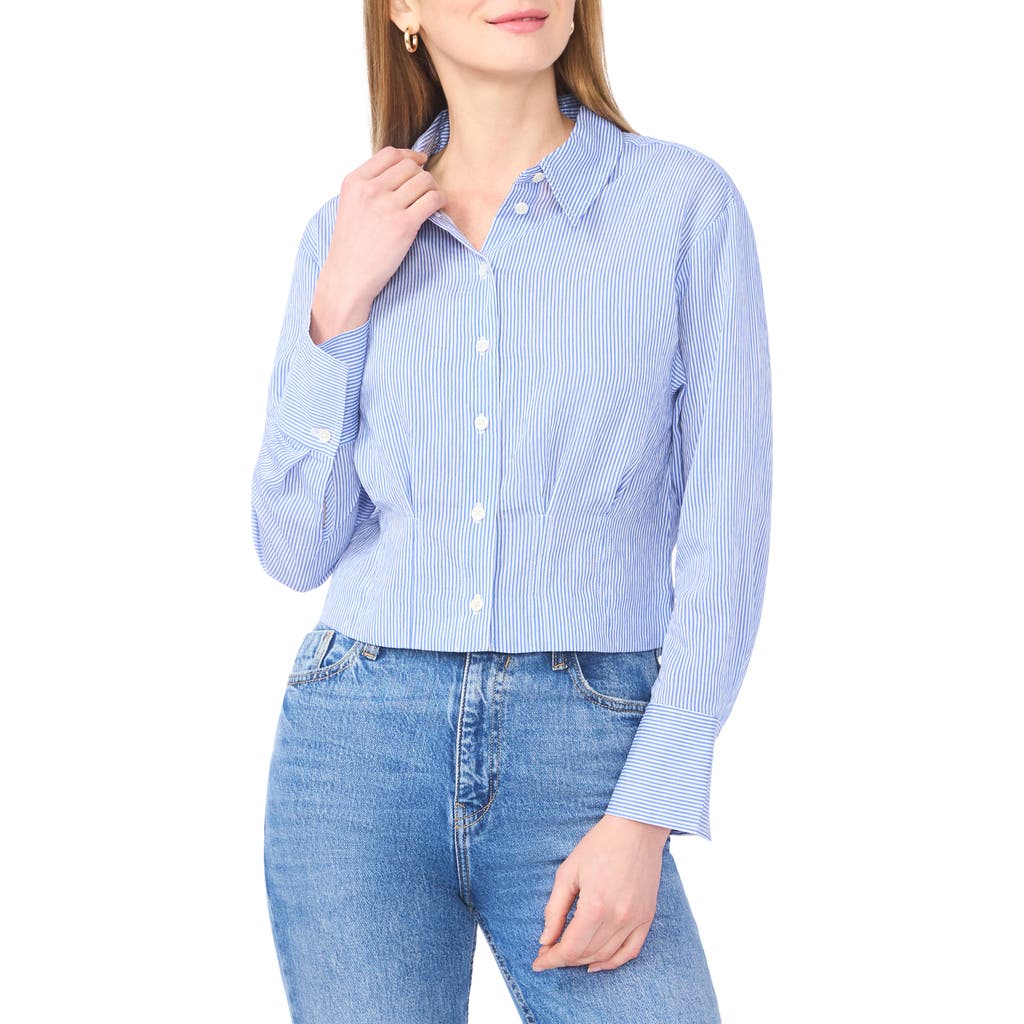 Vince Camuto Pleat Waist Button-up Shirt In Blue
