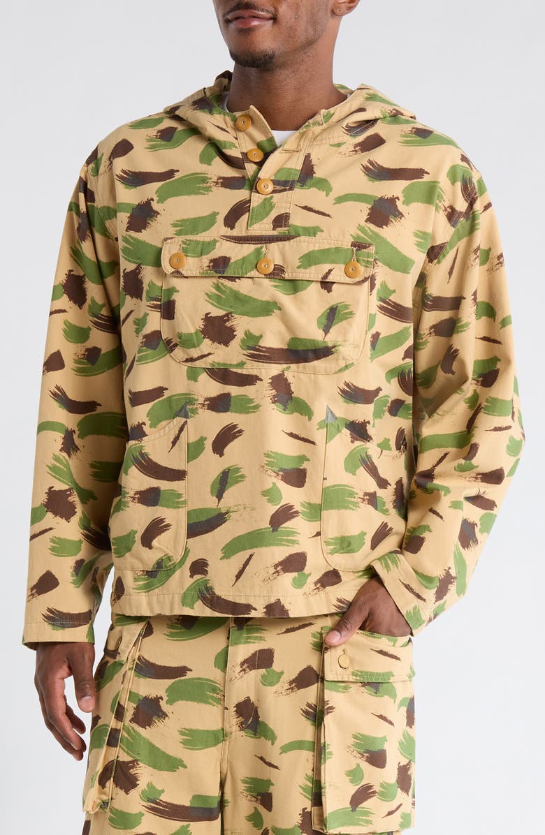 Brain Dead Brushstroke Camo Hooded Jacket, Main, color, Green