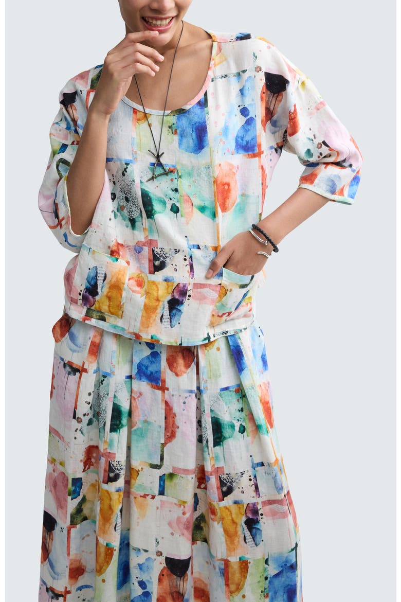 Elowen Painterly Print Linen Blouse, Main, color, Multihued