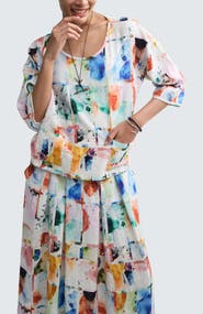LUUKAA Elowen Painterly Print Linen Blouse