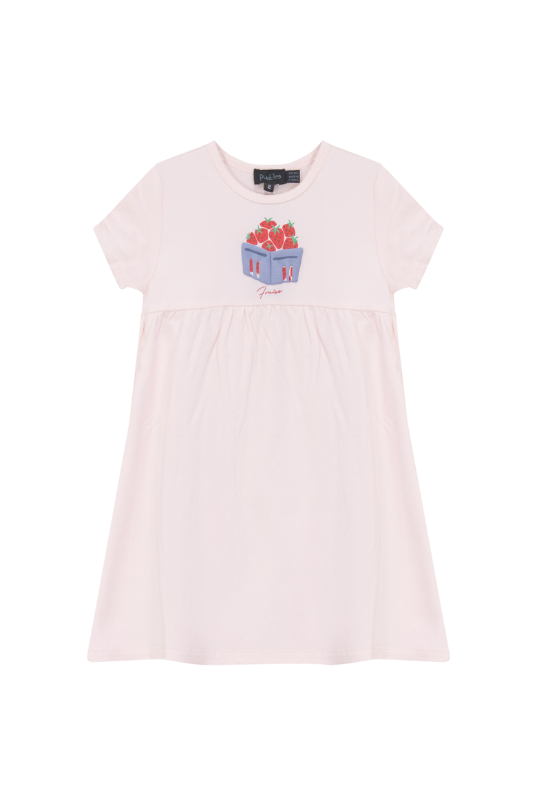 Strawberry Box Puff Artwork Cotton Spandex Dress, Main, color, Pink Sorbet