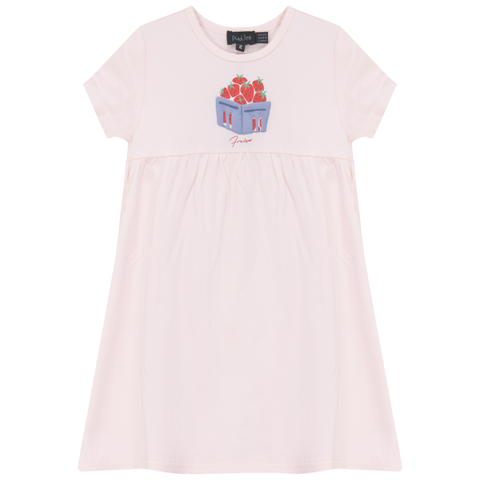 Strawberry Box Puff Artwork Cotton Spandex Dress (Toddler, Little Kid & Big Kid)