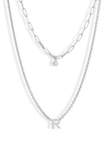 Meshmerise Diamond Initial Charm Necklace In Metallic