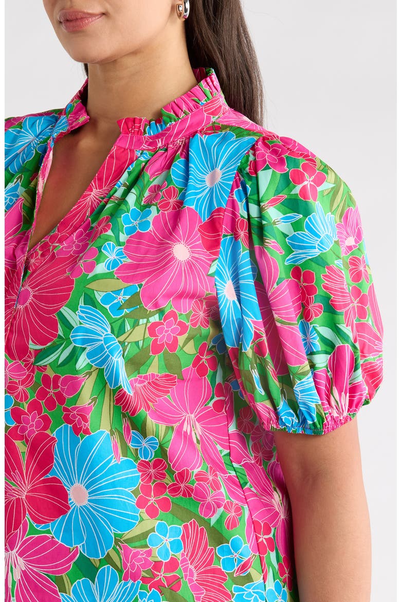 Close to You Floral Split Neck Top, Alternate, color, PINK-BLUE-GREEN