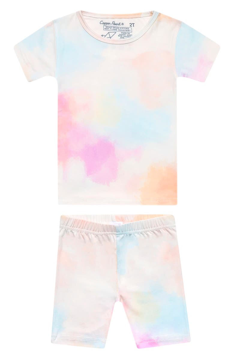 Copper Pearl Nova Tie Dye Fitted Two-Piece Short Pajamas, Main, color, Lght/ Pastel Orange