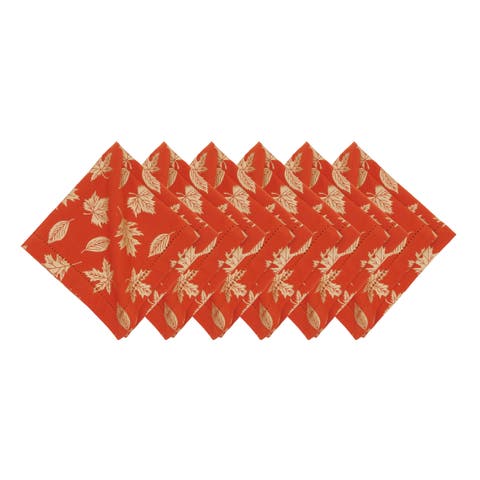 Lux Autumnal Fall Leaf Hemstitch Set of 6 Cloth Napkins