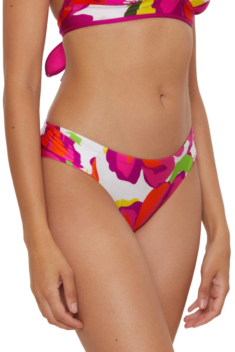 Bloom Side Tab Hipster Bikini Bottoms, Alternate, color, PINK MULTI