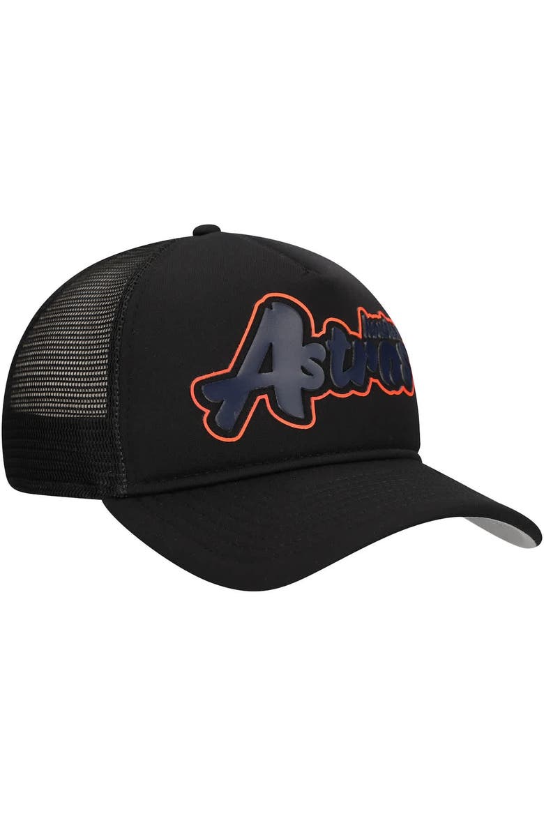 Men's New Era Black Houston Astros Retro Bold A-Frame Trucker 9FORTY Adjustable Hat, Alternate, color, Black