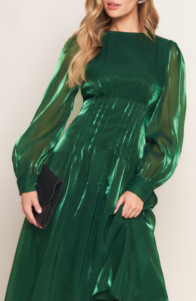 FLYING TOMATO Solid Long Sleeve Midi Dress, Alternate, color, Green