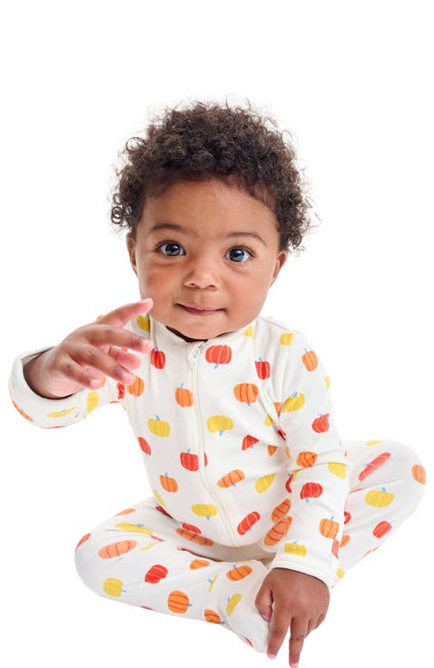 Baby Organic Zip Footie In Candy Pumpkins