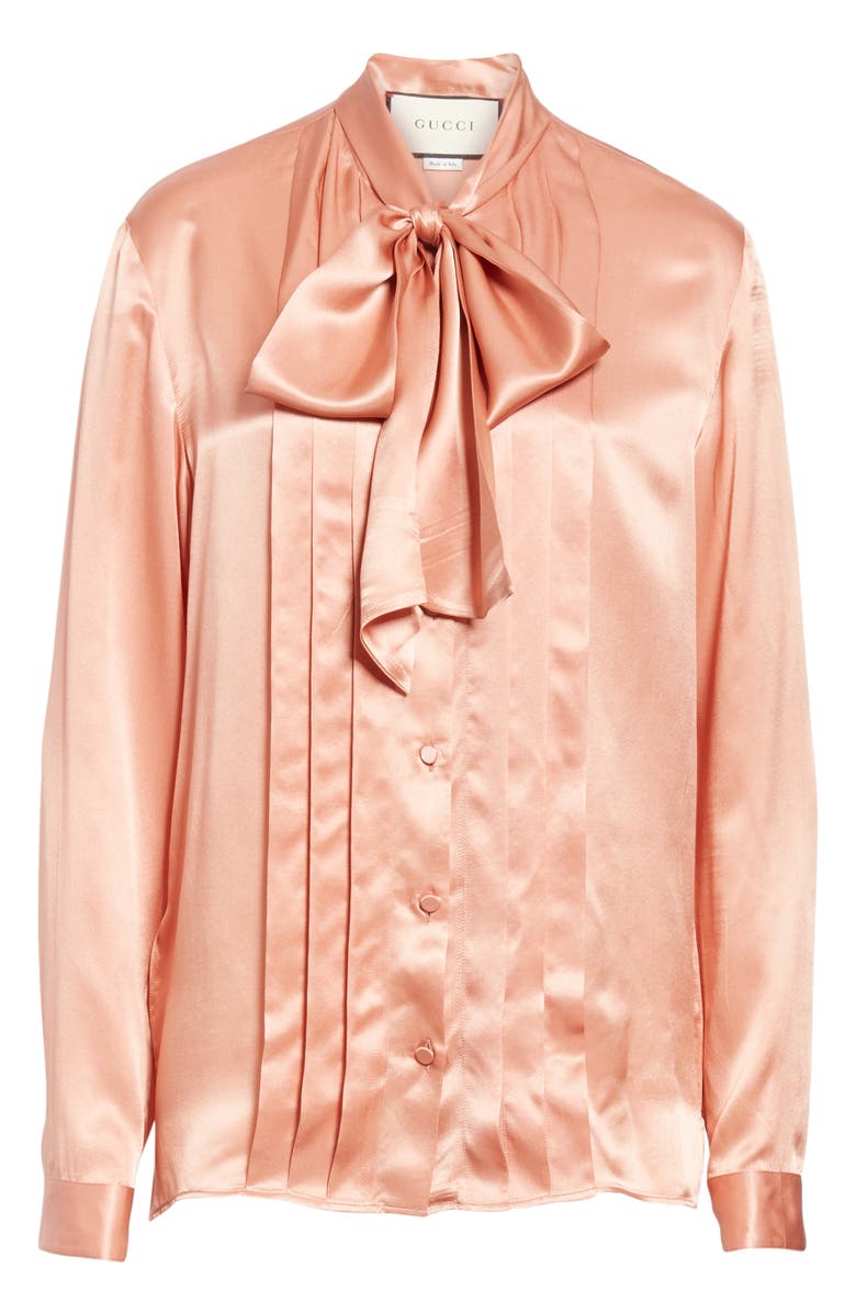 Gucci Silk Satin Bow Blouse, Alternate, color,