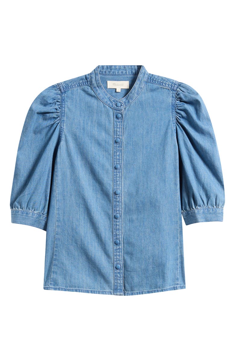 Madewell Band Collar Puff Sleeve Denim Button-Up Shirt, Main, color, Coastal Blue Wash