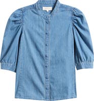 Madewell Band Collar Puff Sleeve Denim Button-Up Shirt