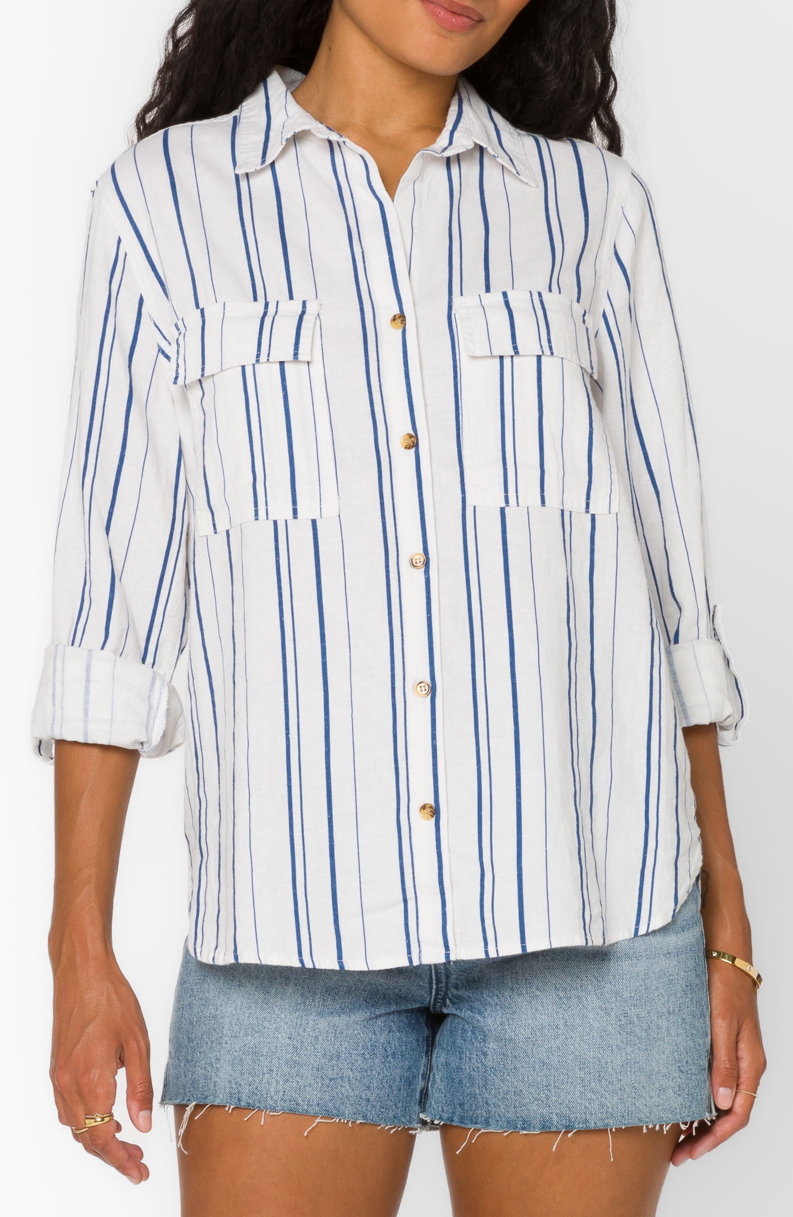 VELVET HEART Talma Roll Tab Sleeve Linen Blend Shirt