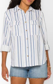 VELVET HEART Talma Roll Tab Sleeve Linen Blend Shirt