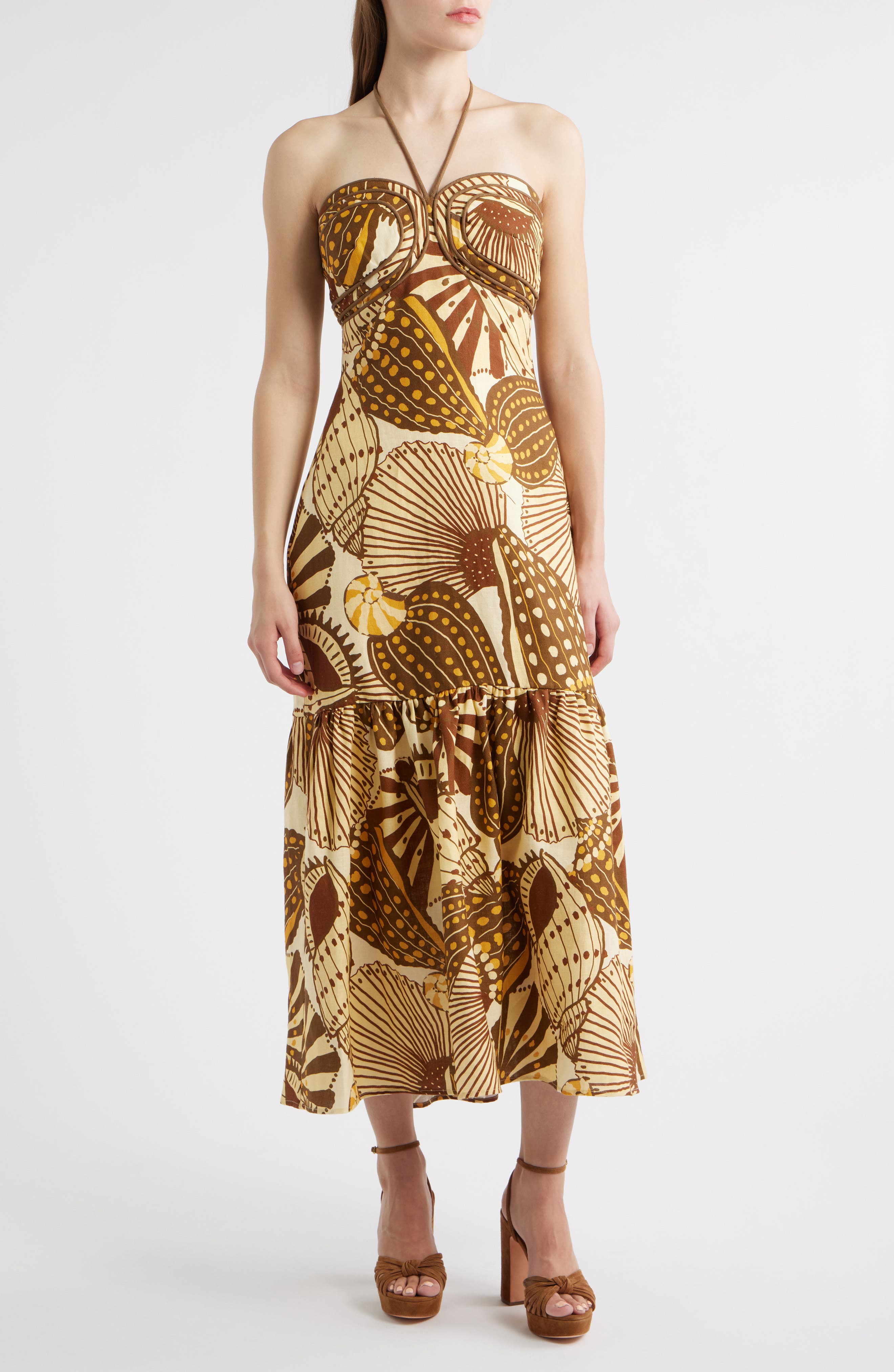 FARM Rio Shell Mix Sand Linen Dress