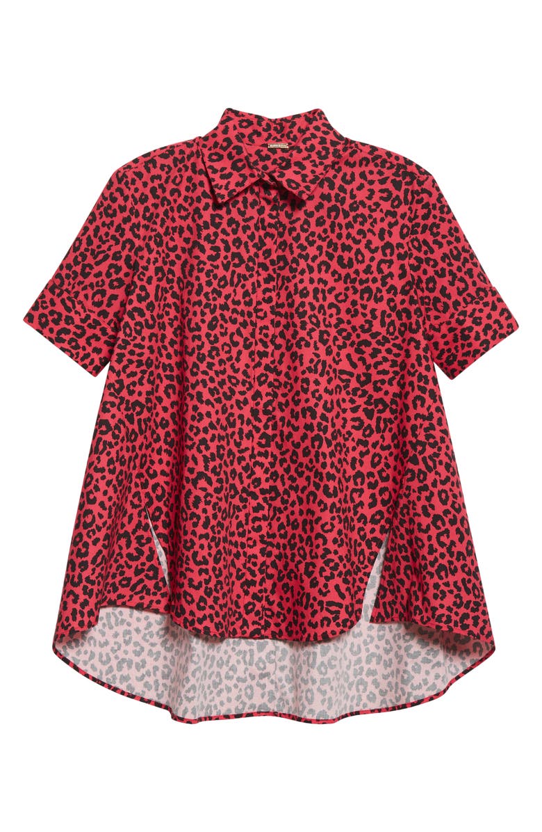 Adam Lippes Animal Print High-Low Stretch Cotton Button-Up Blouse, Alternate, color,
