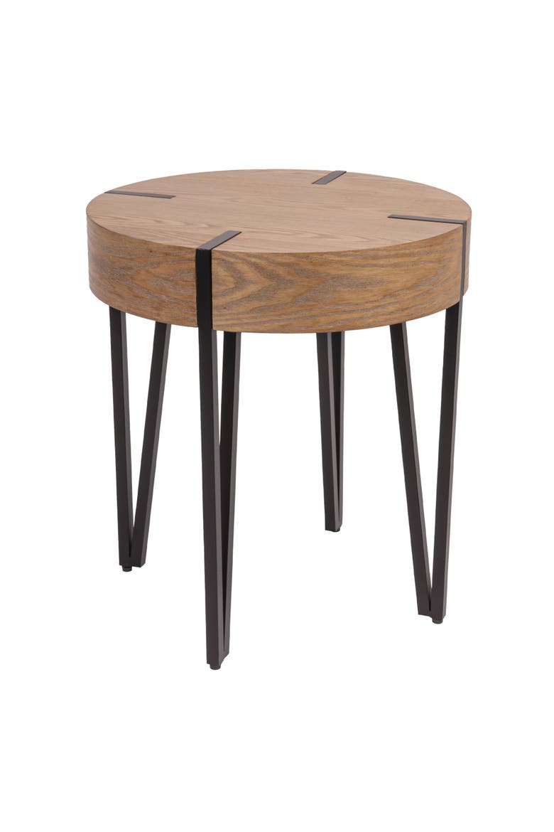 Astoria Wood End Table with Metal Hairpin Legs, Natural and Black, Main, color, Natural