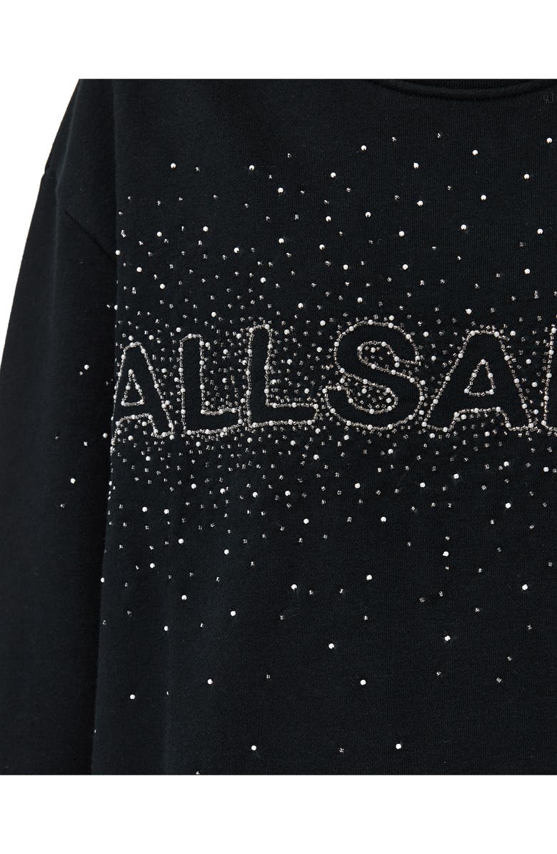 AllSaints Etta Crystal Embellished Fleece Sweatshirt, Alternate, color, Black