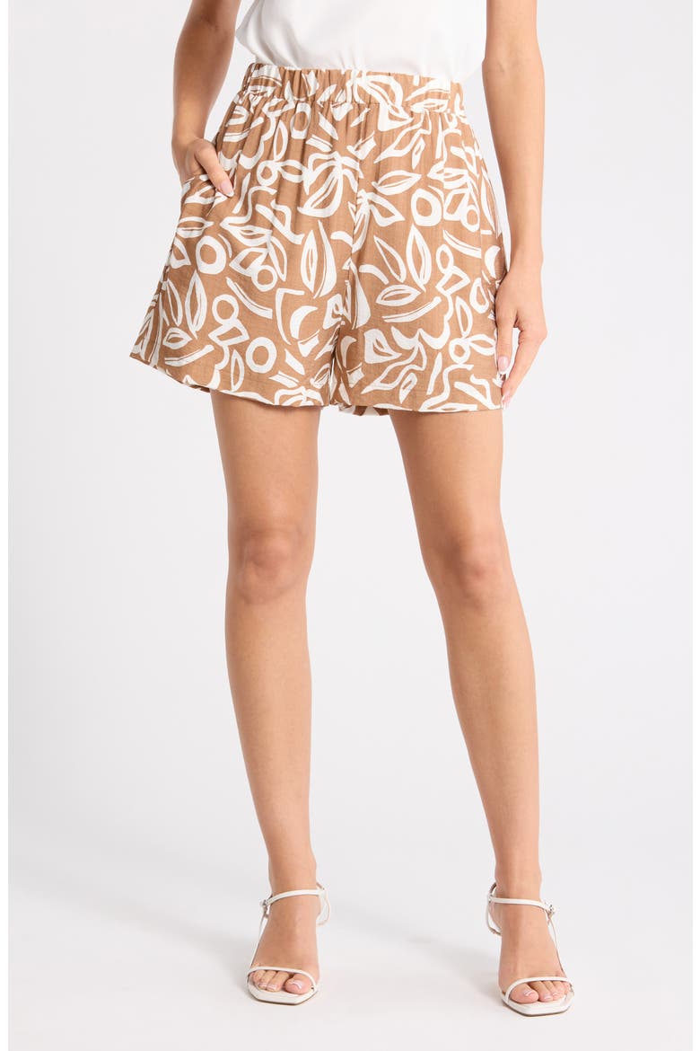 Floral Elastic Waist Shorts, Main, color, TAUPE FLORAL