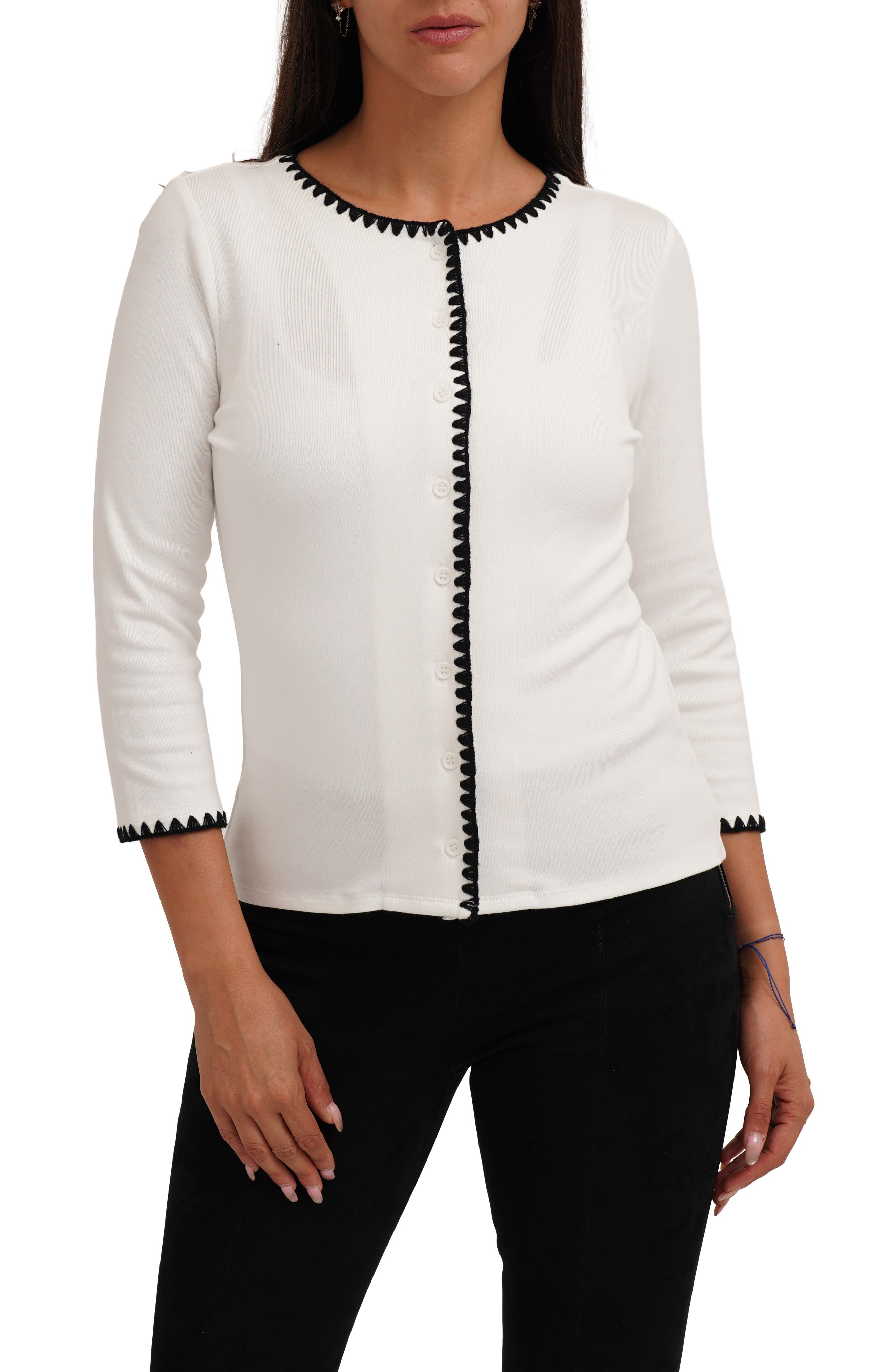 CYRUS Blanket Stitch Trim Button-Up Top