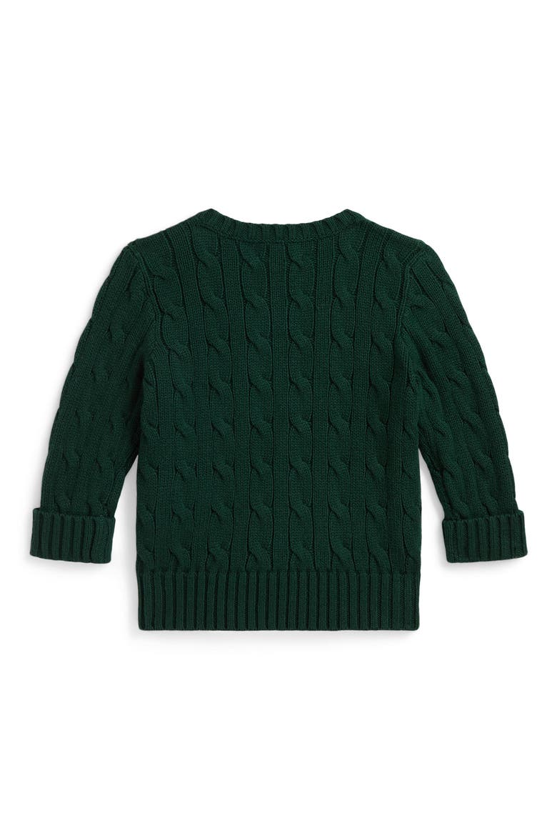 Kids' Polo Bear Cable Knit Cotton Sweater, Alternate, color, MOSS AGATE