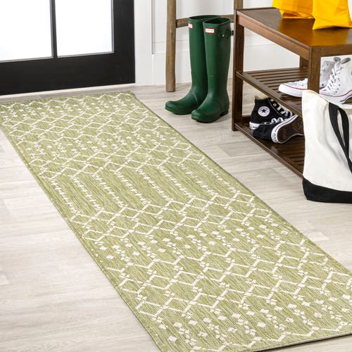 Jonathan Y Ourika Moroccan Geometric Textured Weave Indoor/outdoor Area Rug In Light Green/cream
