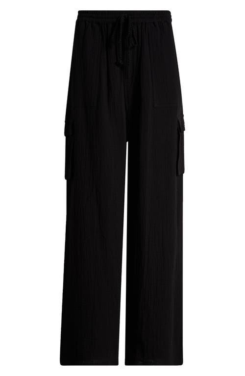 Nordstrom Cotton Gauze Cover-up Cargo Pants In Black