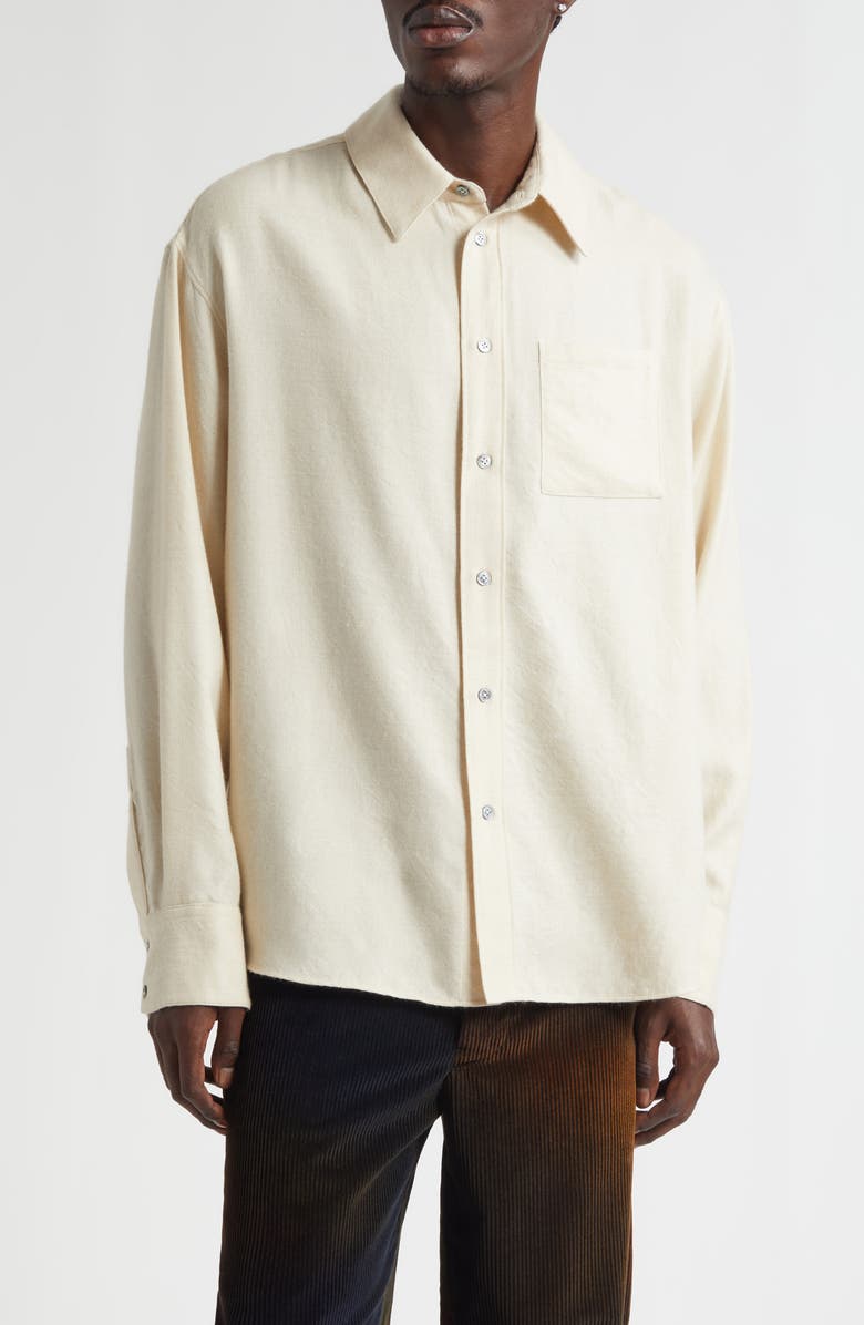 The Elder Statesman Pashimina Wool & Cashmere Button-Up Shirt, Main, color, Moth