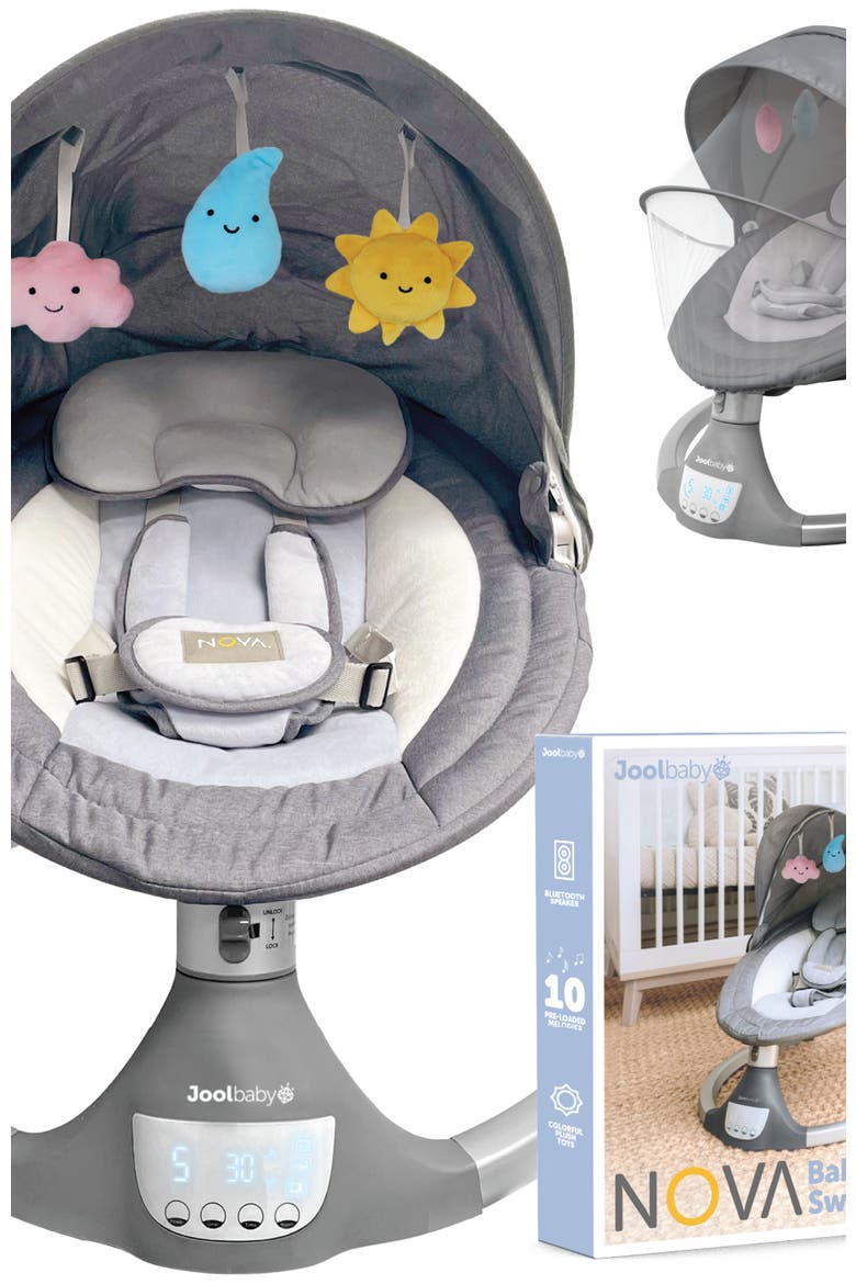Nova Swing for Newborns - Electric Motorized Infant Swing, Bluetooth Music, 10 Preset Melodies, Remote, Alternate, color, Gray