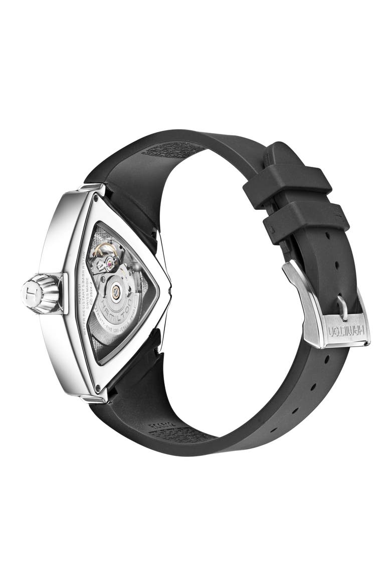 Ventura Automatic Rubber Strap Watch, 45.5mm x 46mm, Alternate, color, BLACK/ SILVER