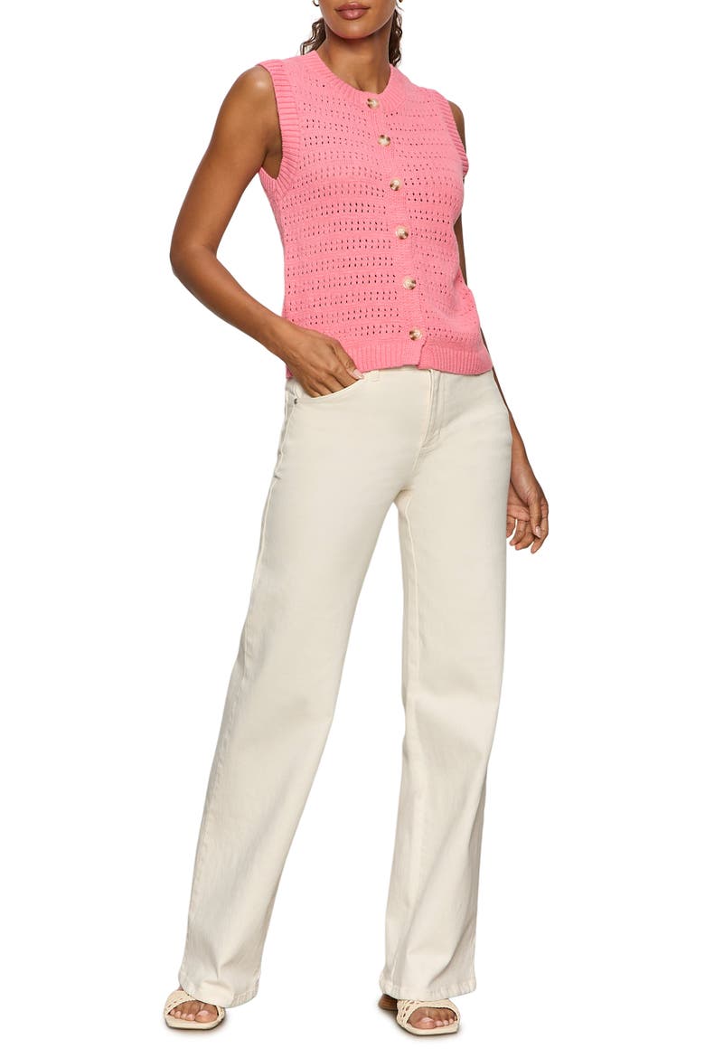 Cotton Pointelle Sleeveless Sweater, Alternate, color, BLOOM PINK