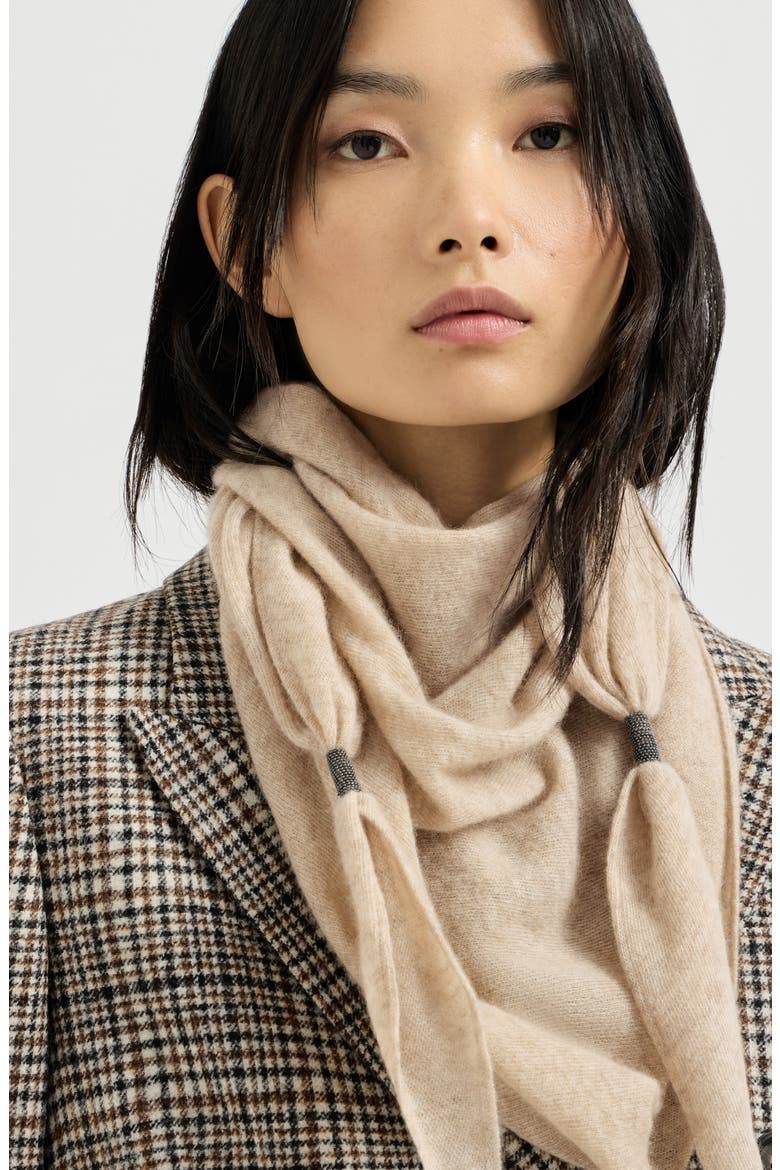 Cashmere scarf with shiny details, Alternate, color, Beige