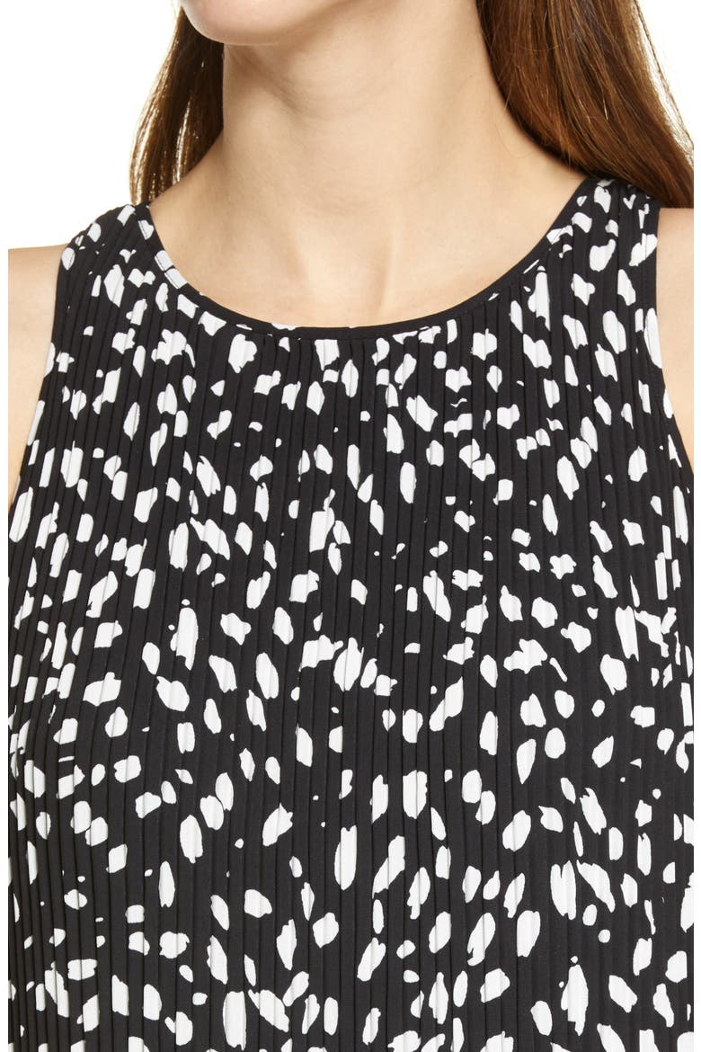 Sleeveless Pleated Dress, Alternate, color, BLACK- IVORY DOT MARKS