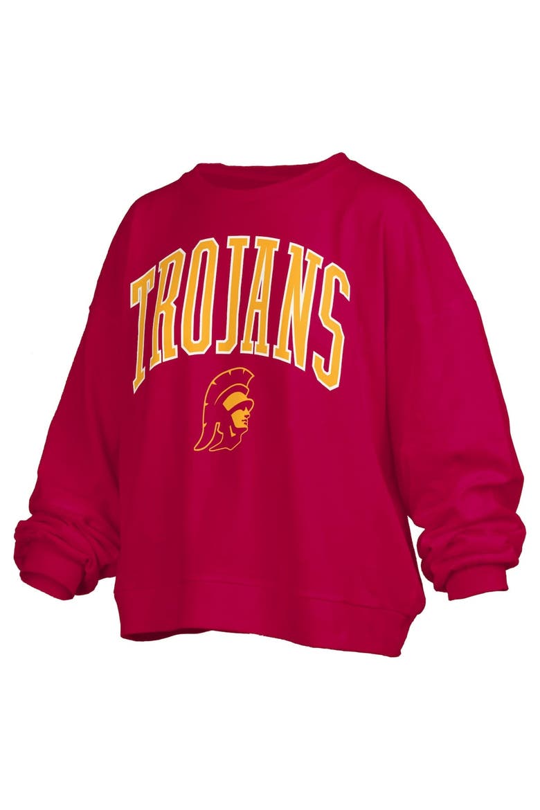 Women's Pressbox Cardinal USC Trojans Janise Arch Over Logo Waist Length Oversized Pullover Sweatshirt, Alternate, color, Cardinal