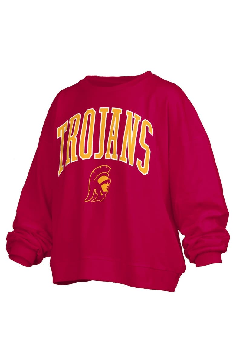 PRESSBOX Women's Pressbox Cardinal USC Trojans Janise Arch Over Logo Waist Length Oversized Pullover Sweatshirt, Alternate, color, Cardinal
