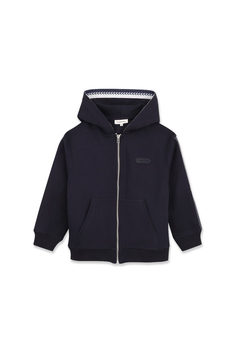 Lanvin Kids Embroidered Zip-Up Hoodie In Cotton, Main, color, Black