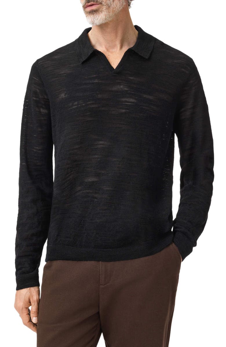 John Varvatos Luciano Long Sleeve Johnny Collar Slub Wool Polo Sweater, Alternate, color, Black