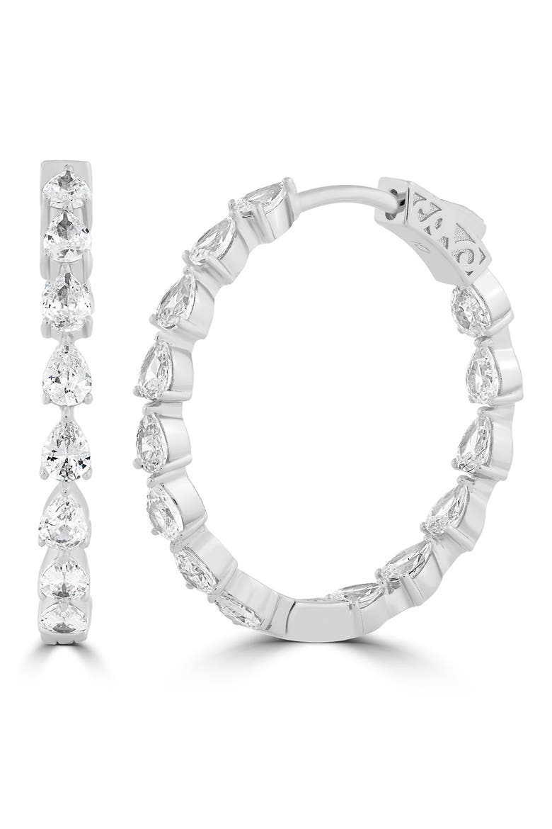 Pear Cubic Zirconia Hoop Earrings, Main, color, SILVER