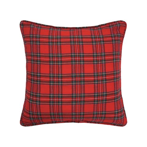 Arlington Crimson Red Plaid Christmas Cotton Blend Accent Throw Pillow 20" x 20"